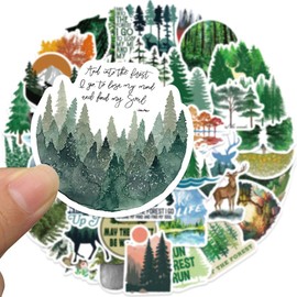 Forest Stickers, 50Pcs Green Tree Animals Adventure Aesthetic Decals for Scrapbooking Water Bottles Journal Bike Laptop Luggage Graffiti Décor for Adults Teens (Nature Green Forest Stickers)