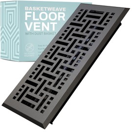 Home Intuition Basketweave Floor Vent Cover 4X14 Inch Floor Register with Mesh Cover Trap Heat and Air Walkable Metal Floor Vent for HVAC Duct, Dark Grey
