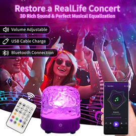 Projector Lights for Bedroom, Ocean Wave Projector Light with Bluetooth Speaker, 16 Colors Mushroom Lamp with Remote Control, Star Projector Cordless for Kids, Room Decor, Bedroom, Party, Gift