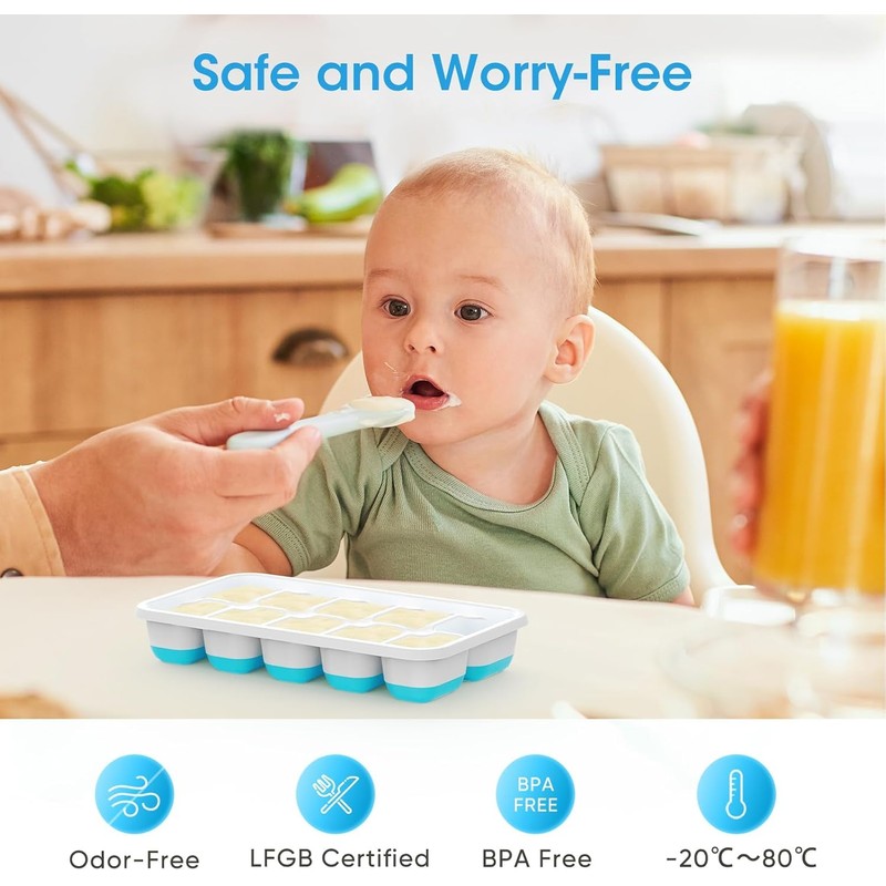 DOQAUS Ice Cube Tray with Lid and Bin, 4 Pack