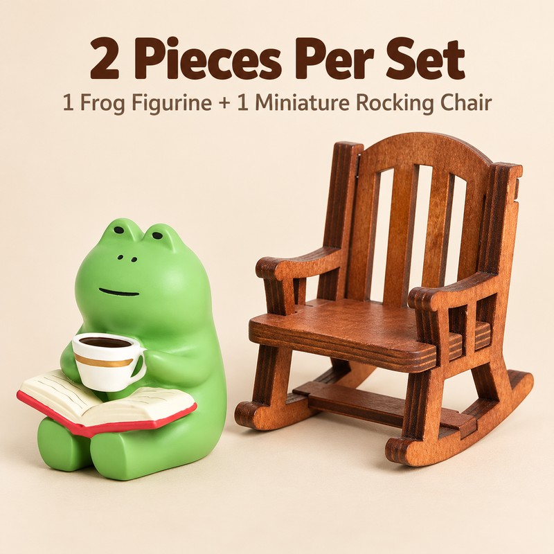 Frog Rocking Chair Figurine – Cute Resin Frog with Coffee