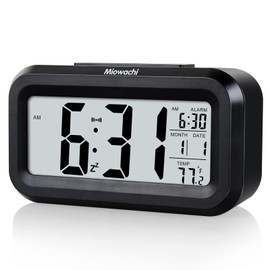 Miowachi Digital Alarm Clocks for Bedrooms Battery Operated,Snooze,Night Light Easy Setup Small Clock for Kids Black