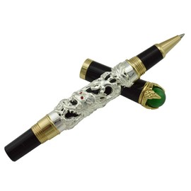 Jinhao Silver Dragon Playing Pearl Roller Ball Pen with Jewelry on Top