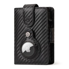 Will Fire® AirTag Wallet | Includes Airtag Pendant | Genuine Leather Wallet with Coin & Note Compartment | Extra Secured RFID Card Case | Space for up to (12) Cards | Strong Magnetic Closure, carbon,
