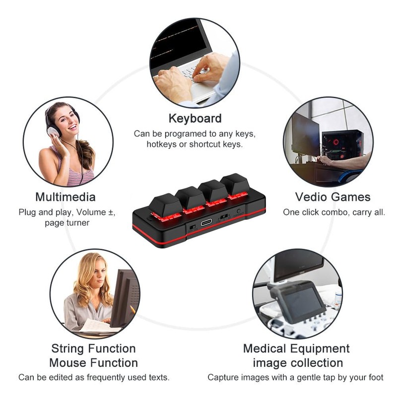 4 Key Mini Keypad USB Wired & BT Wireless Mini