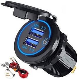 Thlevel Dual QC3.0 USB Charger Socket, Dual USB Car Charger Power Outlet with switch for 12V/24V Car, Boats and Marine, Motorcycle, Truck