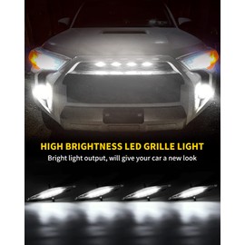 MEALAM White LED Lights 4PCS Front Grille Raptor Lamps Car Accessories with Harness and Fuse, Compatible with 2014-2019 Toyotaa 4Runner SR5, TRD Off-road, Limited, TRO Pro, 2014-2021 TRD Pro