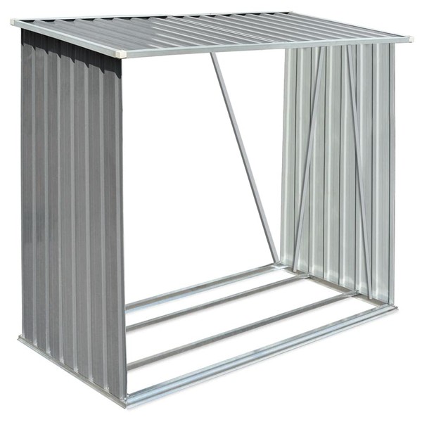vidaXL Garden Log Storage Shed in Galvanized Steel - Weather-Resistant,