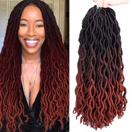 6 Packs Gypsy Faux Locs Crochet Hair 18 Inch Ombre Soft Gypsy Locs Wavy Crochet Braids 3 Tone Deep Curly Wavy Twist Braiding Hair Extensions Goddess Locs Crochet Hair (45.72 cm (6 Packs), 1B/530/350)