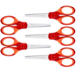 FABER-CASTELL 205259 Scissors with Blade Guard, Set of 5, School Scissors for Right and Left-Handed Users