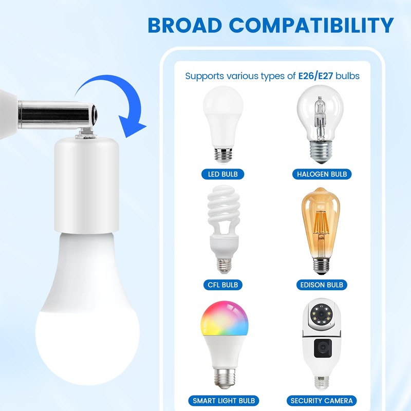 NWPangu Light Bulb Socket Extender,E26/E27 Bulb Extender Socket,350 Degree Adjustable