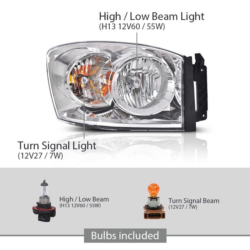 G-PLUS Headlights Assembly w/Bulbs,Fit For Dodge Ram 1500 2006-2008/Ram 2500