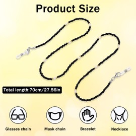 Beaded Eyeglass Chain, Black Eye Glasses Holders Around Neck Sunglasses Strap with Pearl Mask Lanyard for Women Girls