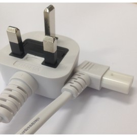 electrosmart White 1m Mains Power Cable/Lead - 3 Pin Moulded UK Plug to Right Angled IEC C7 Figure 8