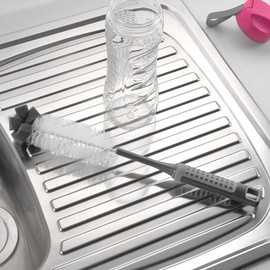 Addis ComfiGrip Long Handled Bottle Brush with Sponge Scrub, Metallic Graphite, 8 x 8 x 35 cm, 517702