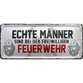 schilderkreis24 - Tin signs, funny fire brigade, saying "Echte Männer sind bei der Volwilligen Feuerwehr" decorative sign, metal sign, gift idea, firefighters, 28 x 12 cm