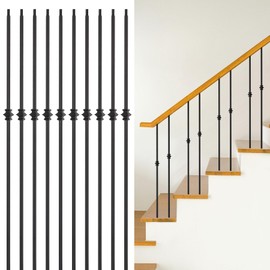 Iron Baluster Staircase Single Knuckle Deck Balusters,44"X1/2" Sturdy Railing Spindles Modern Decorative Stair Railing for Indoor Outdoor Deck Spindles-10pcs Matte Black