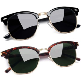 Joopin Square Semi Rimless Sunglasses Half Frame Shades for Women Men Sun Glasses Polarized UV400 Protection (Black+Leopard G15)