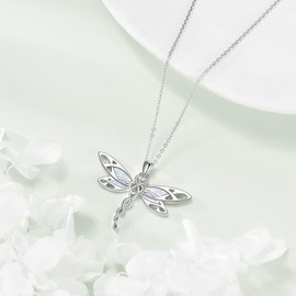 VONALA Dragonfly Necklaces 925 Sterling Silver Opal Dragonfly Jewelry Pendant Necklaces Gifts for Women Nature Lover