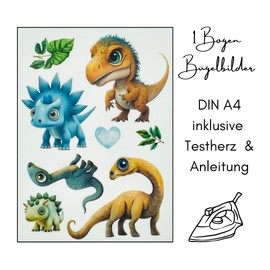 Iron-On Transfer Set for Textiles, DIN A4, Children, Girls, Boys, Dinosaur, Unicorn, Forest Animals, Large, Small, Iron-On Patch for Iron-On Various Designs, Iron-On Transfer Pictures (1 - Dinosaur)