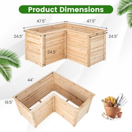 Giantex Wood Raised Garden Bed, 47.5"x47.5"x24.5" Elevated Planter Box w/Open-Ended Base for Deep-Rooted Plant Vegetable Fruit Flower, Outdoor Solid Wood Planter for Patio Backyard