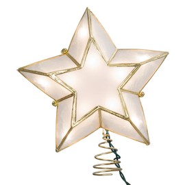 Kurt Adler 10-Light 5-Point Capiz Star Christmas Treetop, Ivory and Gold
