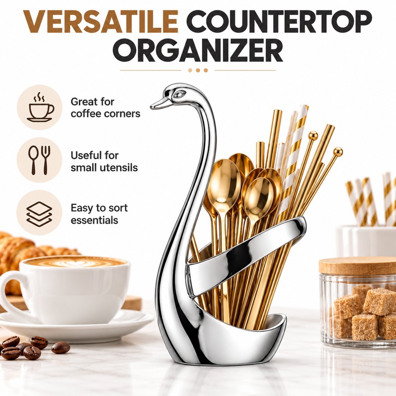 Elegant Swan Spoon and Fork Holder, Decorative Metal Cutlery Organizer