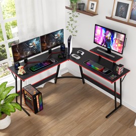 PayLessHere L Shaped Desk Corner Gaming Desk Computer Desk with Large Desktop Studying and Working and Gaming for Home and Work Place,Black