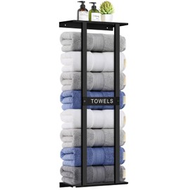 Bathroom Towel Storage Rack, Wall Mounted Bathroom Towel Rack, 30 inch Heavy Duty 6 Large Towels, Wall Mounted Towel Rack for Rolled Towels, Black