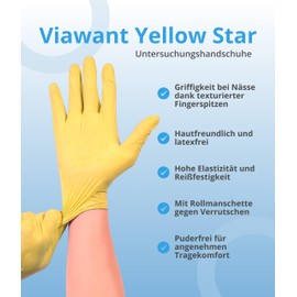 Disposable Gloves Pack of 100 | L | Nitrile Gloves Yellow | Powder-Free, Latex-Free Disposable Gloves | Tear-Resistant & Sensitive | EN 455 & EN 374 | Sizes S, M, L