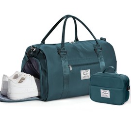 Gym Bag Womens Mens with Shoes Compartment and Wet Pocket Travel Duffel Bag for Women for Plane Sport Gym Tote Bags with Toiletry Bag Waterproof Weekend Overnight Bag Carry on Bag Hospital Holdalls