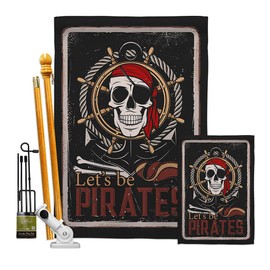 Angeleno Heritage Garden House Flag Kit Coastal Pirate Ship Skull Treasure Map Carribean Jolly Blackbeard Jack Decoration Banner Small Yard Gift Double-Sided, Made in USA