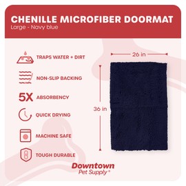 My Doggy Place - Microfiber Door Mat - Soft and Plush Pet Mat for Every Room of The House - Dirt and Water Absorbent Mat - Washer & Dryer Safe Non-Slip Mat - Navy Blue - L - 36 x 26 in