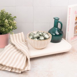 Travertine Marble Footed Tray in White Marble or Silver Travertine – Available in Two Sizes. (White, Large)