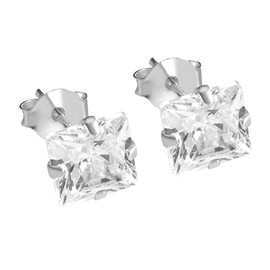 ENTREPLATA 925 Sterling Silver Shiny White Cubic Zirconia Brilliant Cut Cubic Zirconia Diamond Cut Square White Crystal Earrings, Sterling Silver, No Gemstone