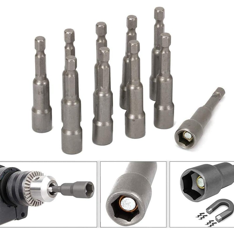 10pcs Bestgle 1/4'' Hex Shank Magnetic Power Nut Driver Bit