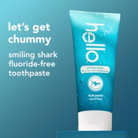hello hello Smiling Shark Fluoride Free Kids Toothpaste, Natural Fruit Punch, 4.2 Oz Tube (Pack of 3)
