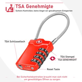 NAGE Suitcase Lock Combination Lock, Suitcase Locks, 4 Digit, TSA Lock, Suitcase, Cable Lock, Backpack Lock, Padlock (2 Pieces, Red)