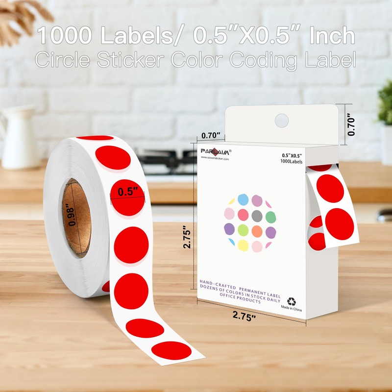 PARLAIM 1/2 Inch Circle Sticker Labels,1000 Stickers Round Color Coding