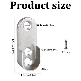 4Pcs Oval Wardrobe Rail with Screws Ends Supports Rail Brackets 3 Hole 15mm Wide Nickel Plated Silver