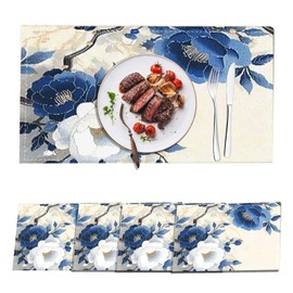 FOSDICK Flowers Placemats Set of 4, Fabric Placemats, Washable Linen Placemat, Outdoor Placemat, Non Slip Reusable Table Mats for Home, Kitchen, 30 X 45 cm