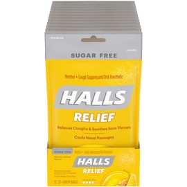 HALLS Relief Honey Lemon Sugar Free Cough Drops, 12 Packs of 25 Drops (300 Total Drops)
