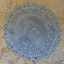 WARISI - Crochet Collection - Designer, Plush 100% Cotton Round, Oval Bath Area Rug (28 inches, Baby Blue)