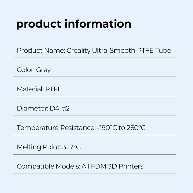 Creality Ultra-Smooth PTFE Tube 2M Length for 1.75mm Filaments with