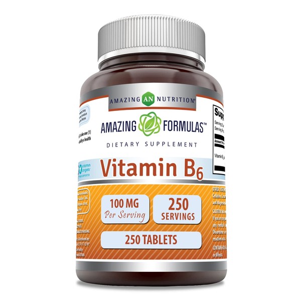 Amazing Formulas Vitamin B6 Pyridoxine 100mg 250 Tablets Supplement | Non-GMO | Gluten Free | Made in USA
