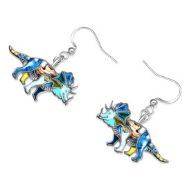 RAIDIN Enamel Alloy Creative Cute Animal Dinosaur Tyrannosaurus Rex Triceratops Dangle Drop Earrings for Women Animal Charms Jewelry for Gifts Decorations (Blue)