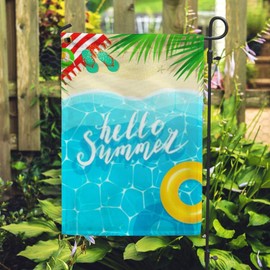 Rashu ﻿Hello Summer Garden Flag Welcome Home Flag Vertical Double Sided Seasonal Polyester Flag for House Lawn Indoor Farmhouse Patio Yard Outdoor Decor 12X18 inch
