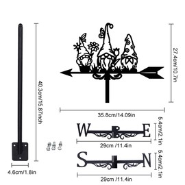 SUPERDANT Gnome Weathervane Vintage Elf Wind Vane Iron Roof Garden Direction Sign Wind Direction Indicator for Outdoor Iron Roof Garden Courtyard Farmhouse Yard Decoration