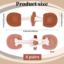 CABODYALS 4 Pairs Brown Pu Leather Toggle Closure with Wood Horn Buttons Vintage Sew on Toggles Closures Button Bulk Sewing Accessories for Sewing Making Coats Cloth Jacket Windbreaker DIY Crafts