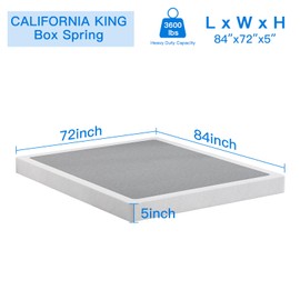 UOMEUR California King Box Spring, 5 Inch Metal King Size Box Spring Only, Heavy Duty Metal Frame Mattress Foundation Support for 3500lbs, Easy Assembly, Noise Free, Anti-Slip